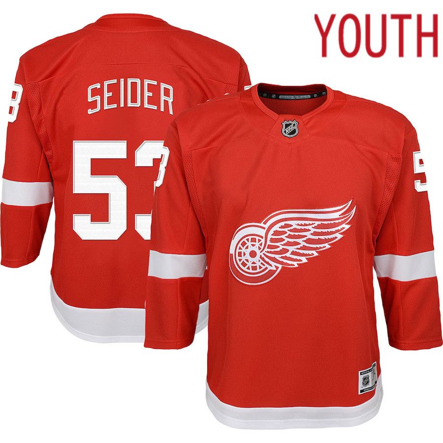 Youth Detroit Red Wings #53 Moritz Seider Red 2022-23 Premier Player NHL Jersey->youth nhl jersey->Youth Jersey